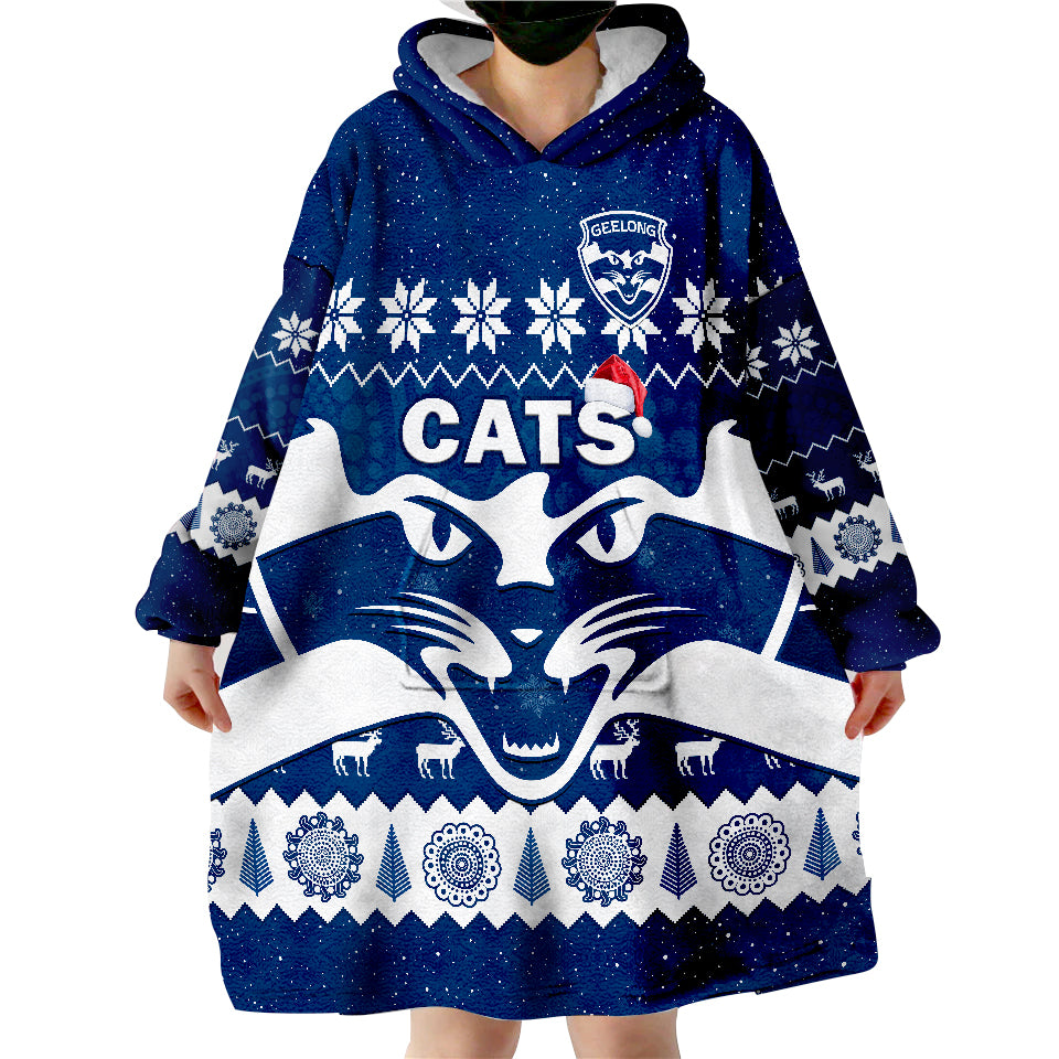 Cats Football Christmas Geelong Aboriginal Painting Wearable Blanket Hoodie - Vibe Hoodie Shop