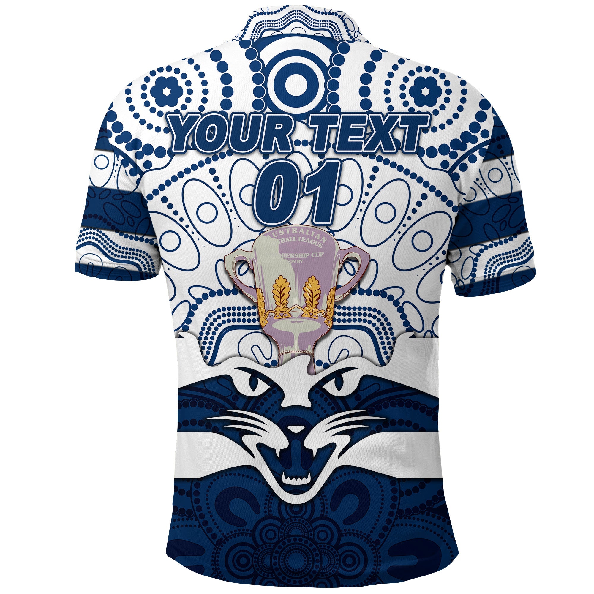 (Custom Personalised) Geelong Cats Indigenous Polo Shirt Football 2021 Premiers - Trophy, Custom Text And Number - Vibe Hoodie Shop