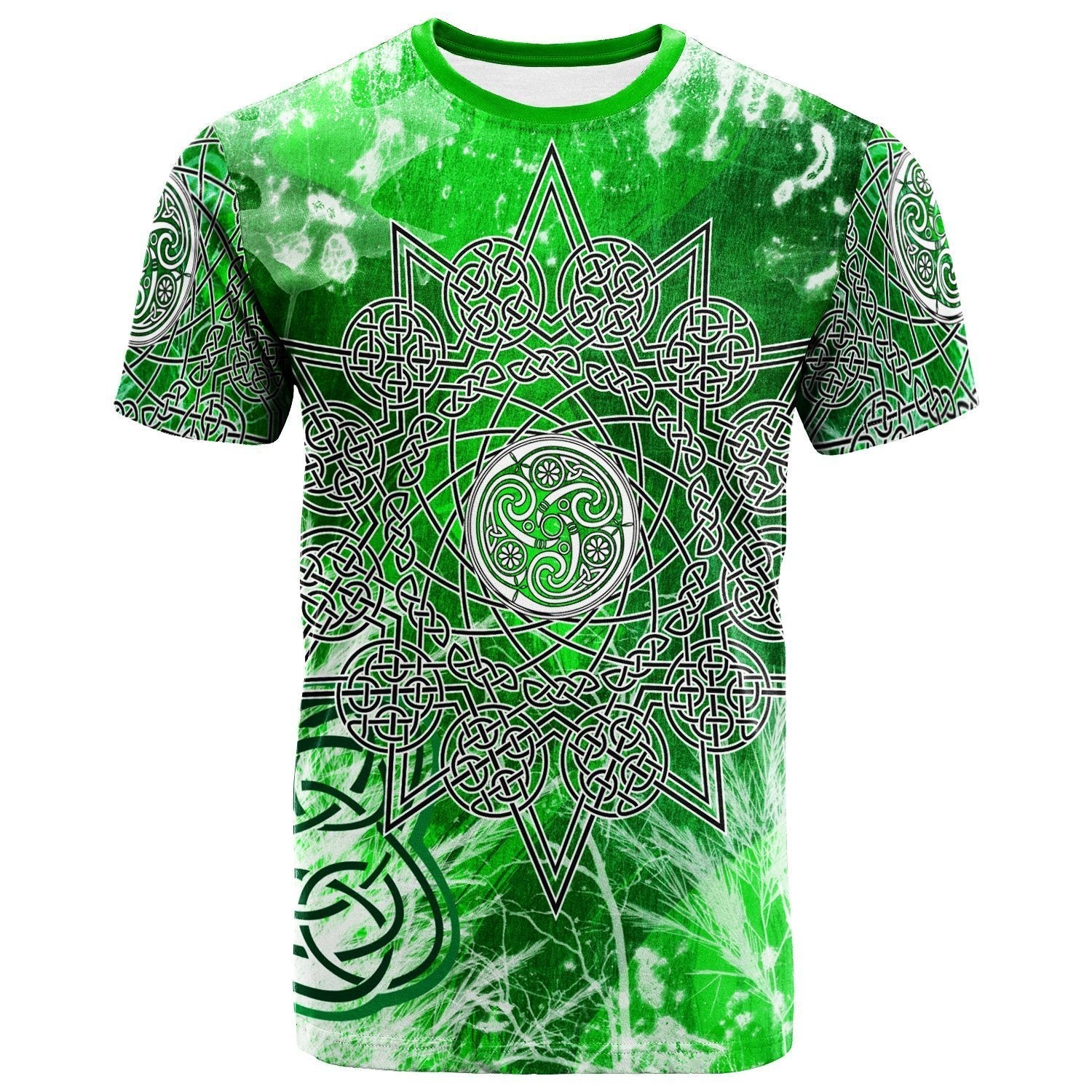 Celtic T shirt - Ancient Celtic Star Pattern Green - Vibe Hoodie Shop