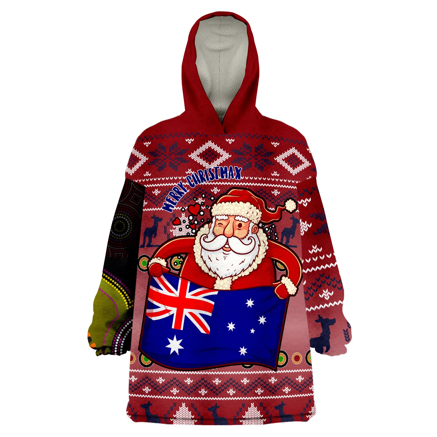 Christmas Australia Santa Claus Hold The Flag Red Wearable Blanket Hoodie - Vibe Hoodie Shop