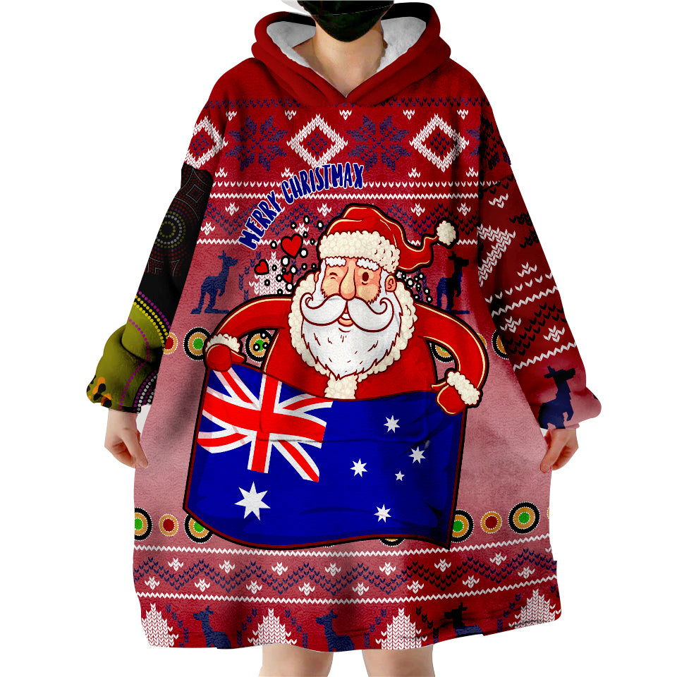 Christmas Australia Santa Claus Hold The Flag Red Wearable Blanket Hoodie - Vibe Hoodie Shop