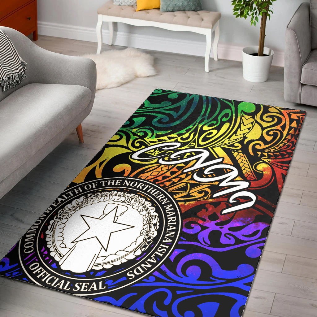 Northern Mariana Islands Area Rug - Rainbow Polynesian Pattern - Vibe Hoodie Shop