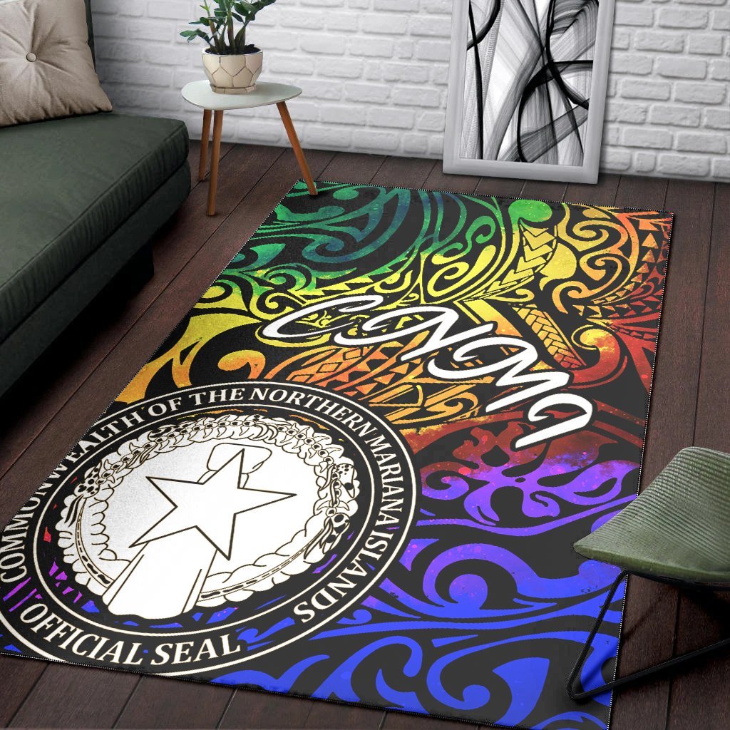 Northern Mariana Islands Area Rug - Rainbow Polynesian Pattern - Vibe Hoodie Shop