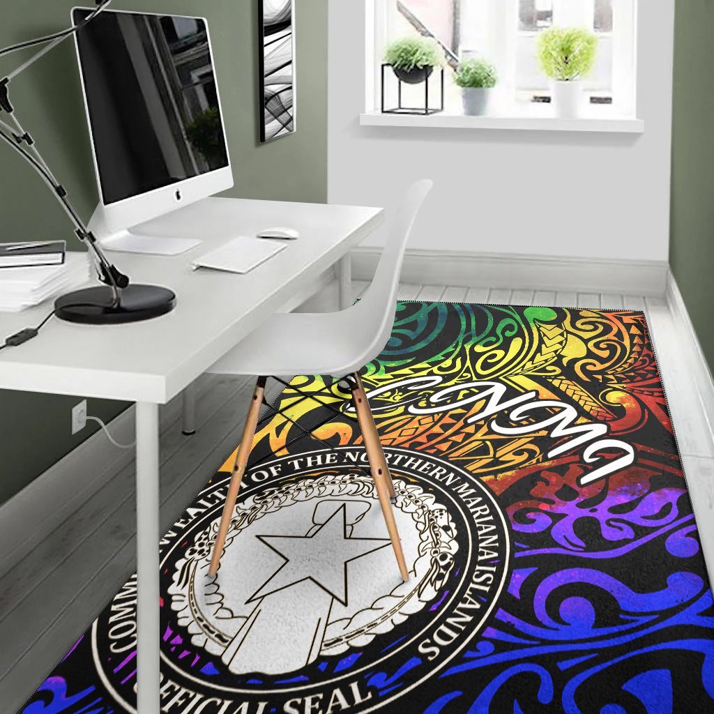 Northern Mariana Islands Area Rug - Rainbow Polynesian Pattern - Vibe Hoodie Shop