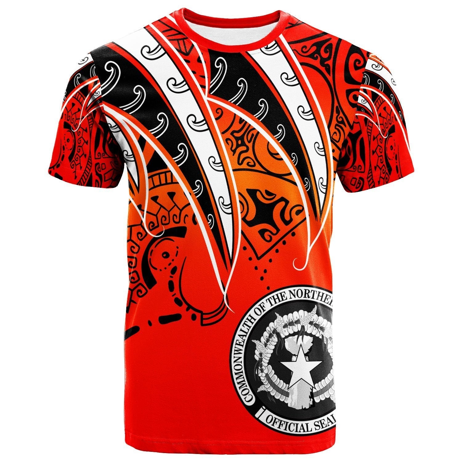 Northern Mariana Islands T shirt - Tropical Leaf Red Gradient Style - Vibe Hoodie Shop