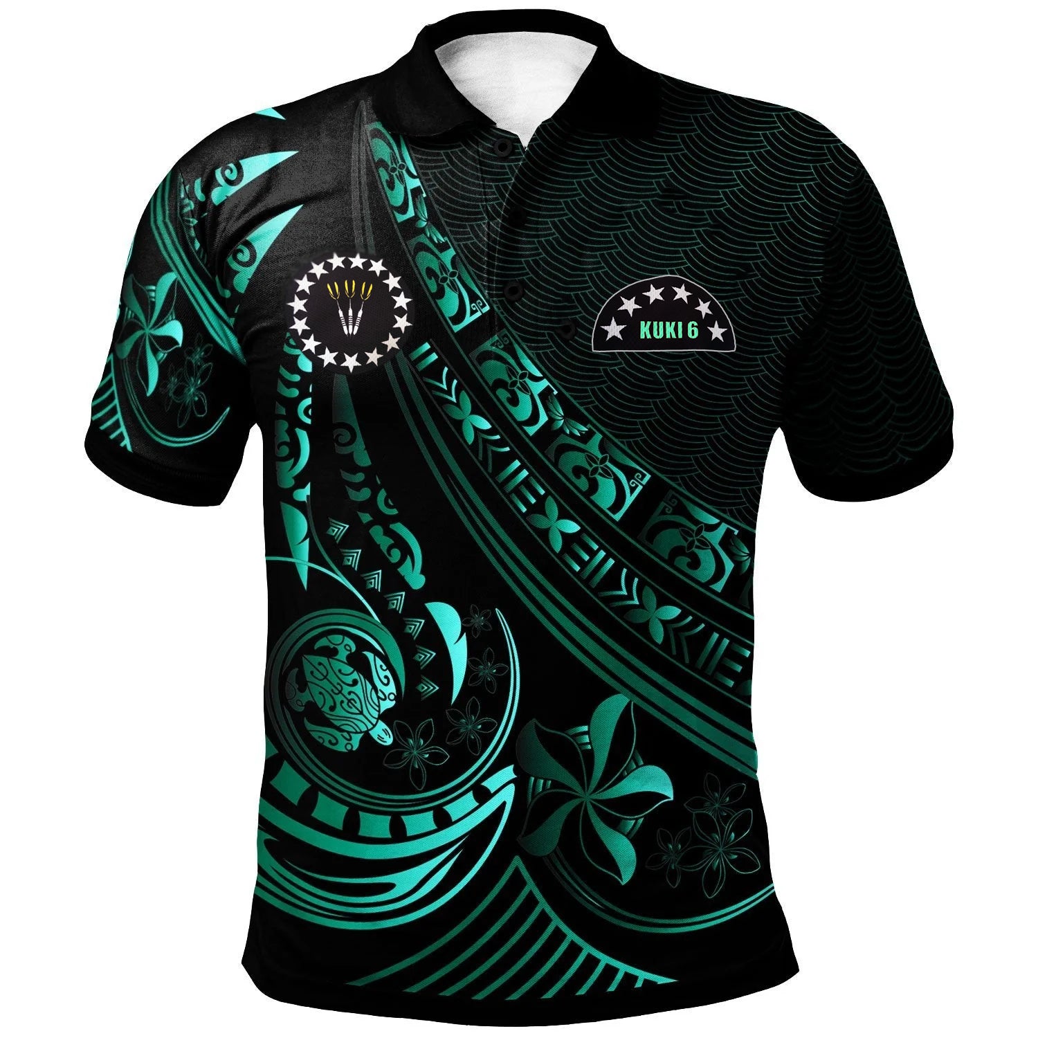 (NUMERO TAI) Cook Islands Polo Shirt - The Flow Of The Ocean Green - Vibe Hoodie Shop