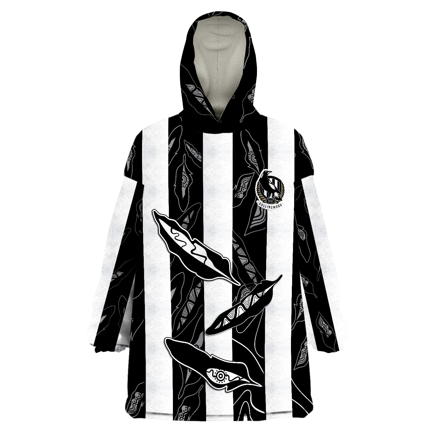 Collingwood Magpies Indigenous Guernsey No1 Version Wearable Blanket Hoodie - Vibe Hoodie Shop