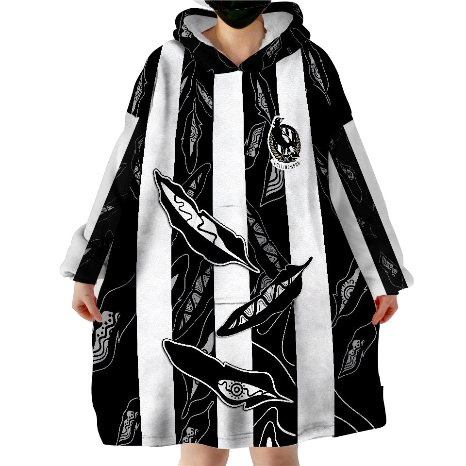 Collingwood Magpies Indigenous Guernsey No1 Version Wearable Blanket Hoodie - Vibe Hoodie Shop