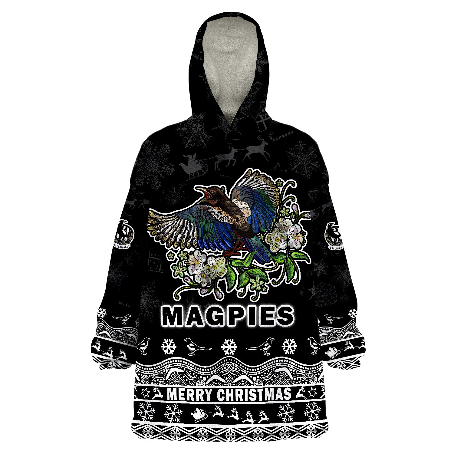 Collingwood Pies Unique Winter Season Magpies Merry Christmas Wearable Blanket Hoodie - Vibe Hoodie Shop