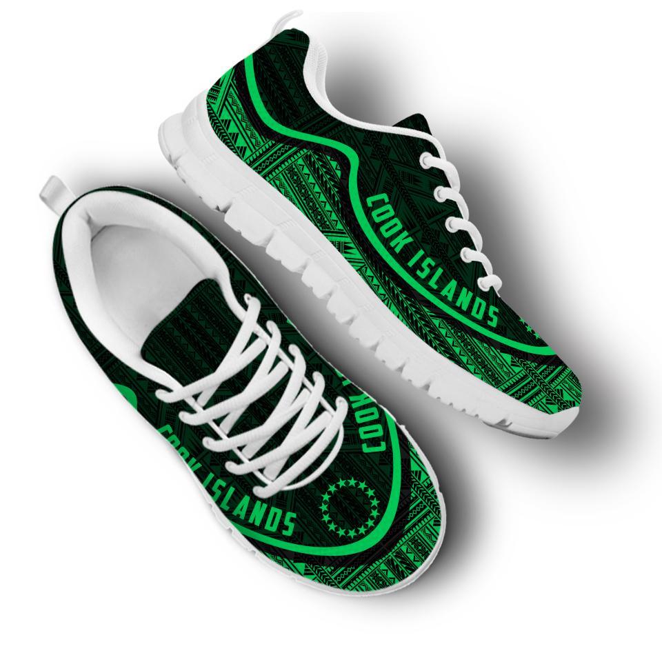 Cook Islands Wave Sneakers - Polynesian Pattern Green Color - Vibe Hoodie Shop