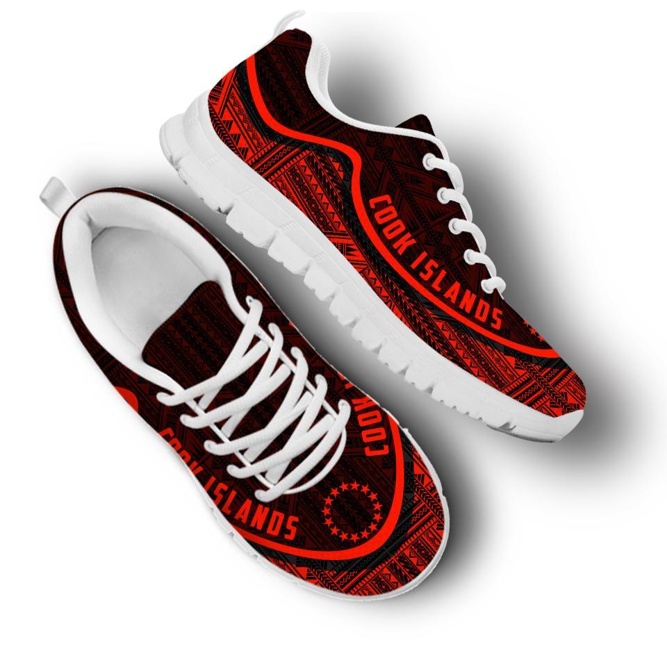 Cook Islands Wave Sneakers - Polynesian Pattern Red Color - Vibe Hoodie Shop