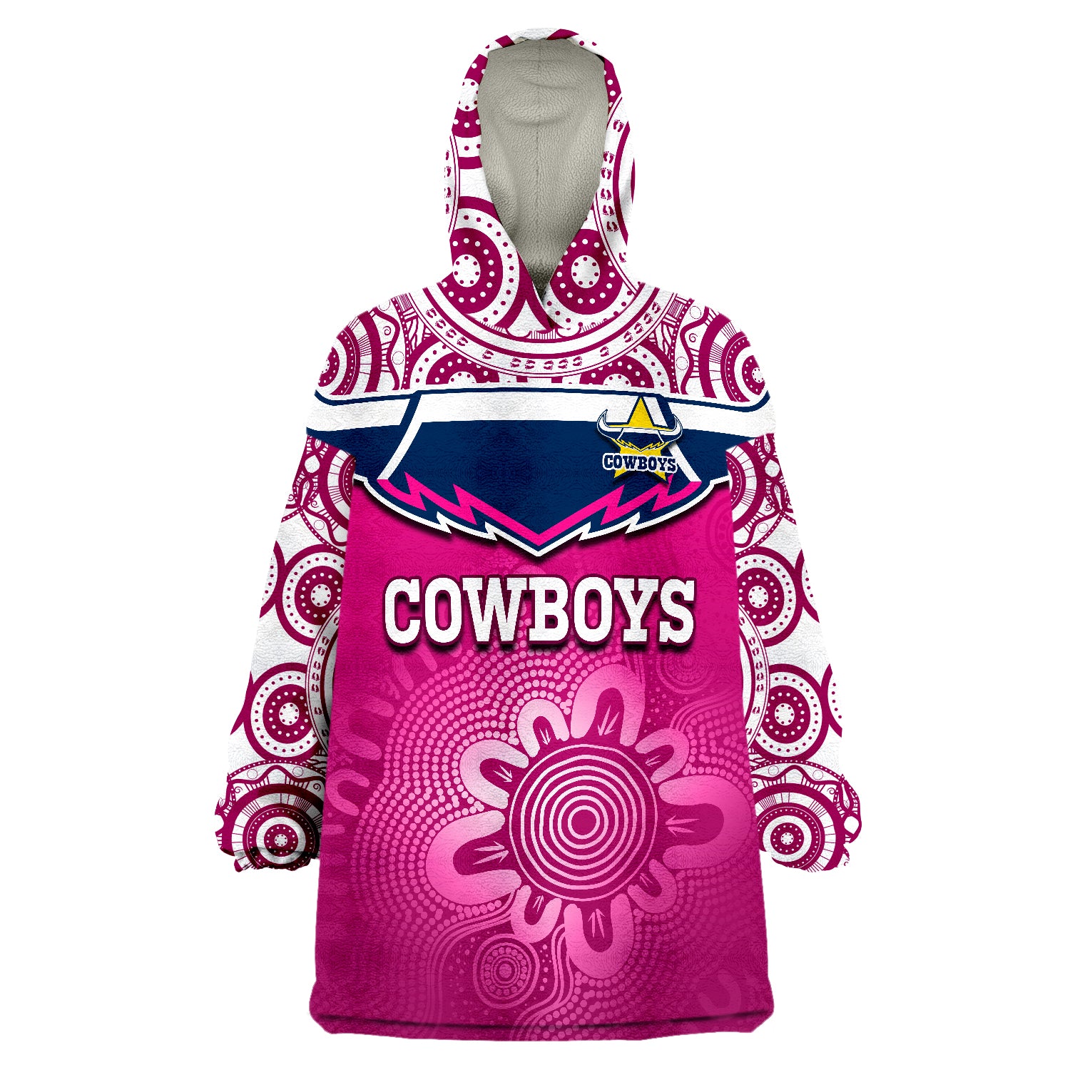 Cowboys Rugby Aboriginal Pattern Pink Version Wearable Blanket Hoodie - Vibe Hoodie Shop