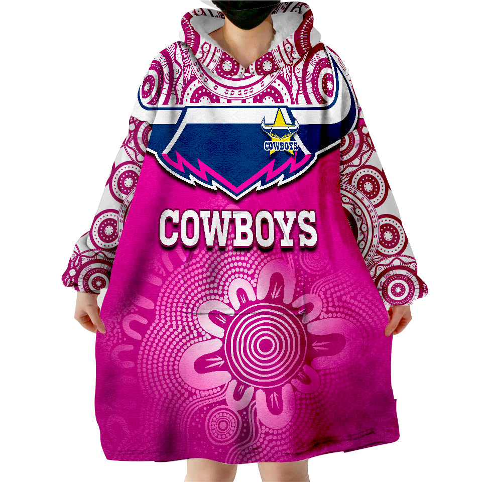 Cowboys Rugby Aboriginal Pattern Pink Version Wearable Blanket Hoodie - Vibe Hoodie Shop
