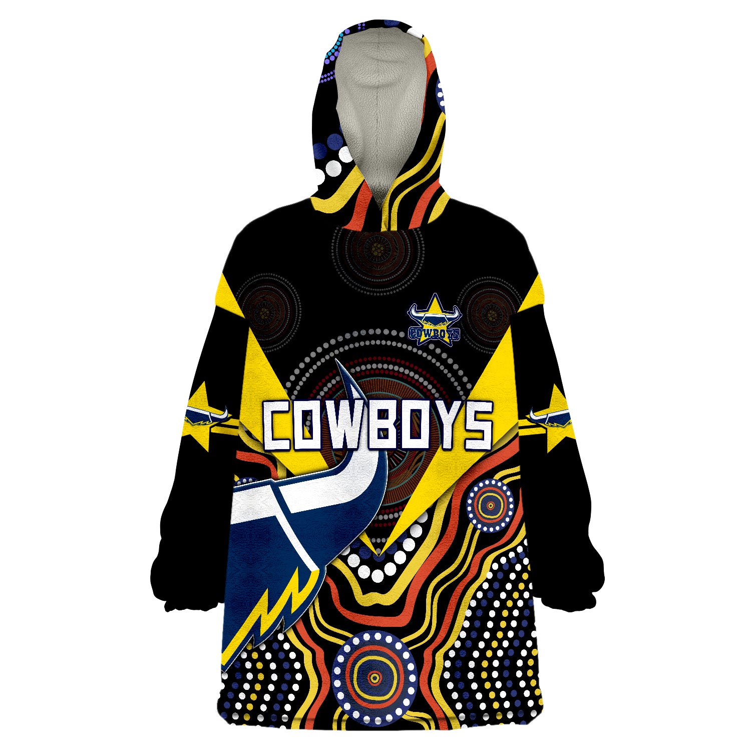 Cowboys Rugby Indigenous Arboriginal Dot Paint Black Style Wearable Blanket Hoodie - Vibe Hoodie Shop