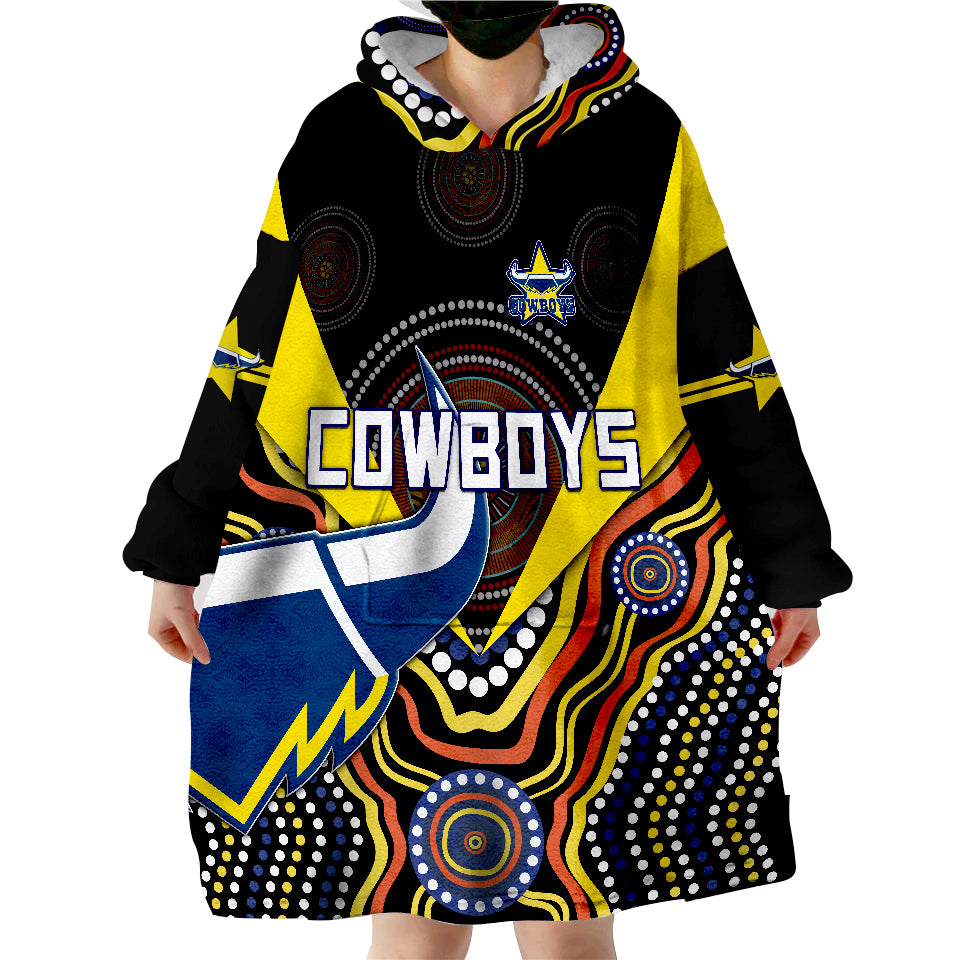 Cowboys Rugby Indigenous Arboriginal Dot Paint Black Style Wearable Blanket Hoodie - Vibe Hoodie Shop