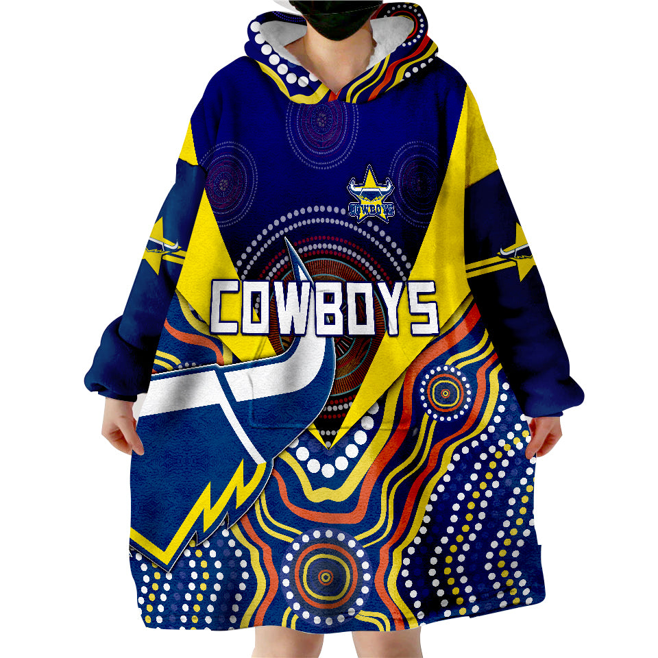 Cowboys Rugby Indigenous Arboriginal Dot Paint Navy Style Wearable Blanket Hoodie - Vibe Hoodie Shop