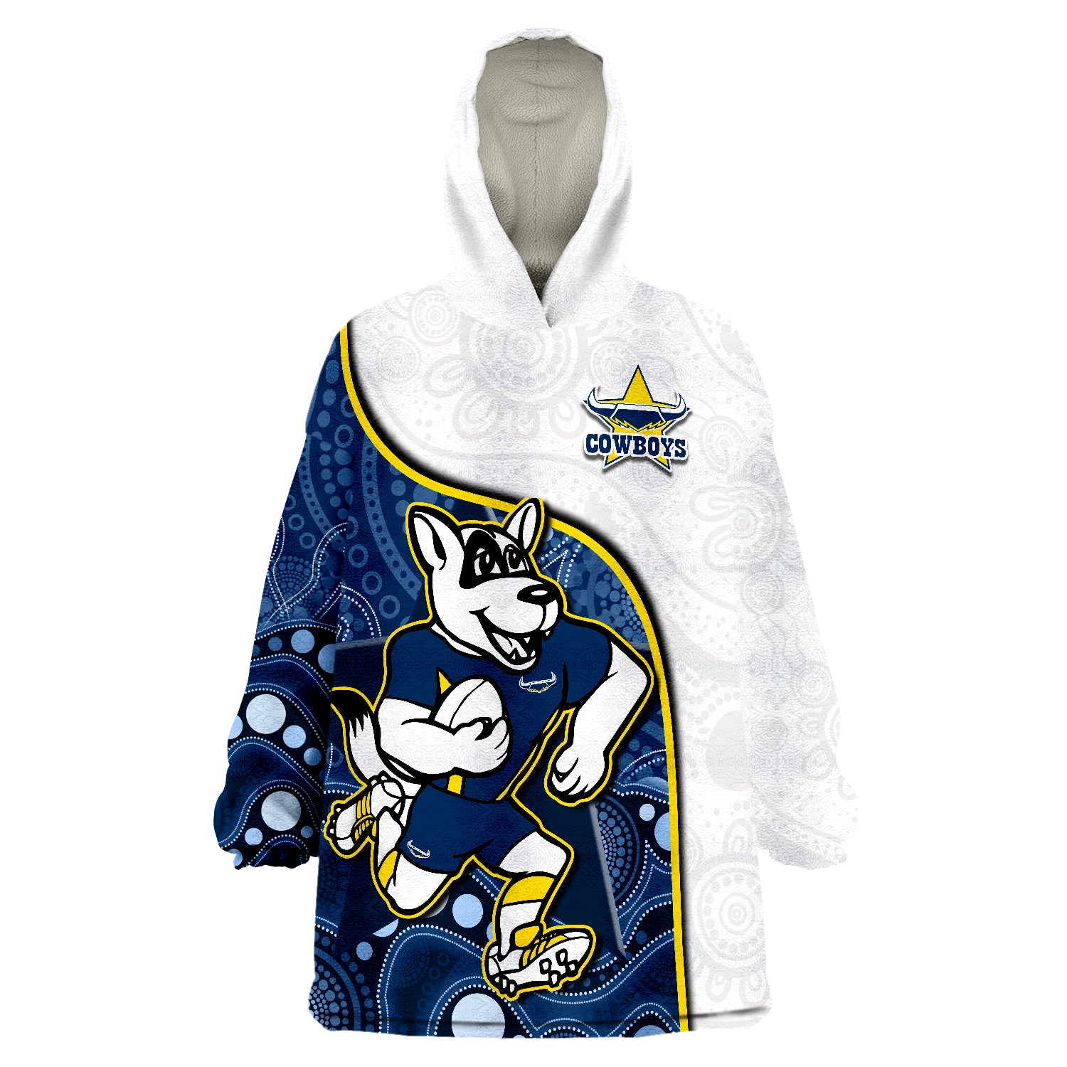 Cowboys Rugby Macost Indigenous Pattern 2022 Premiers Wearable Blanket Hoodie - Vibe Hoodie Shop