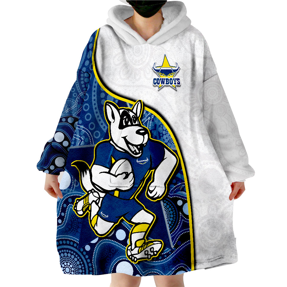 Cowboys Rugby Macost Indigenous Pattern 2022 Premiers Wearable Blanket Hoodie - Vibe Hoodie Shop