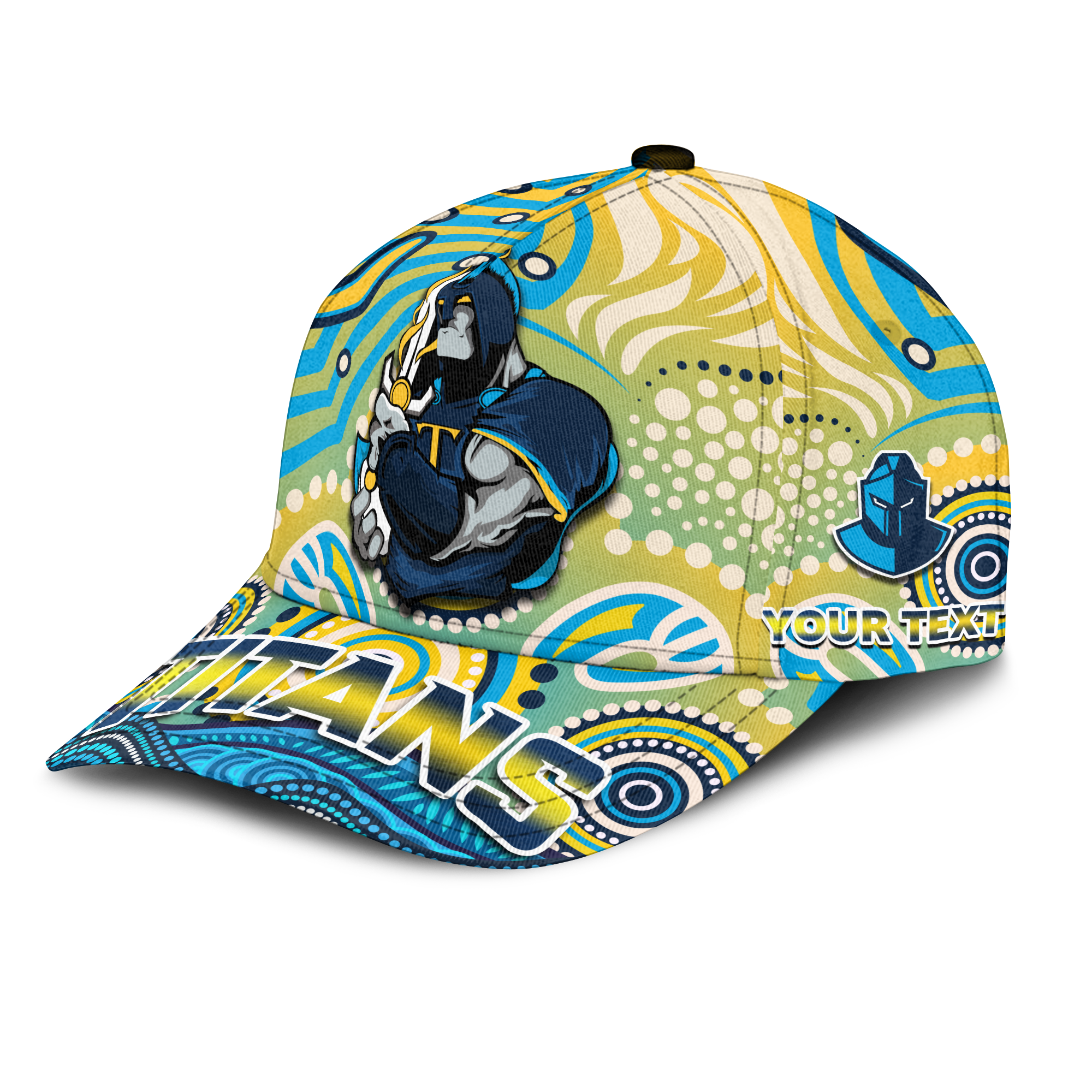 (Custom Personalised) Titans Rugby Australia Aboriginal Gold Blue Cap - - Vibe Hoodie Shop