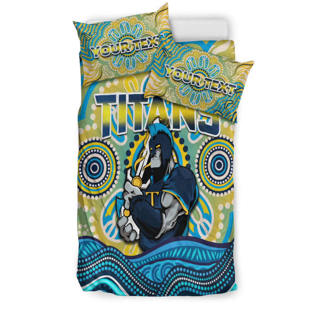 (Custom Personalised) Titans Rugby Australia Aboriginal Gold Blue Bedding Set - - Vibe Hoodie Shop