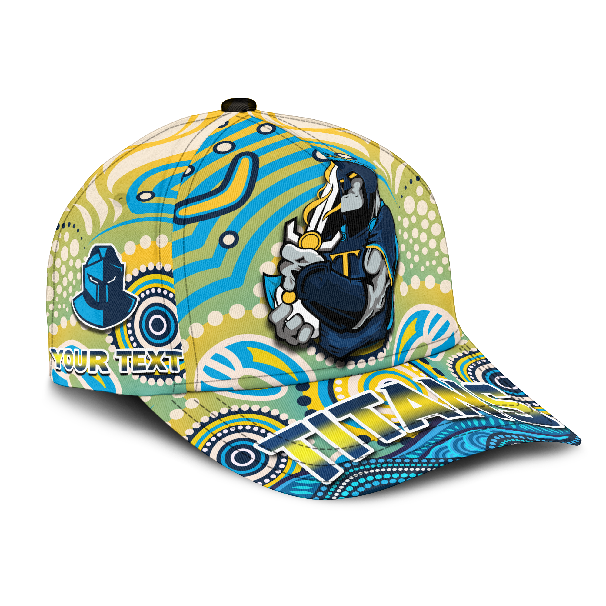 (Custom Personalised) Titans Rugby Australia Aboriginal Gold Blue Cap - - Vibe Hoodie Shop