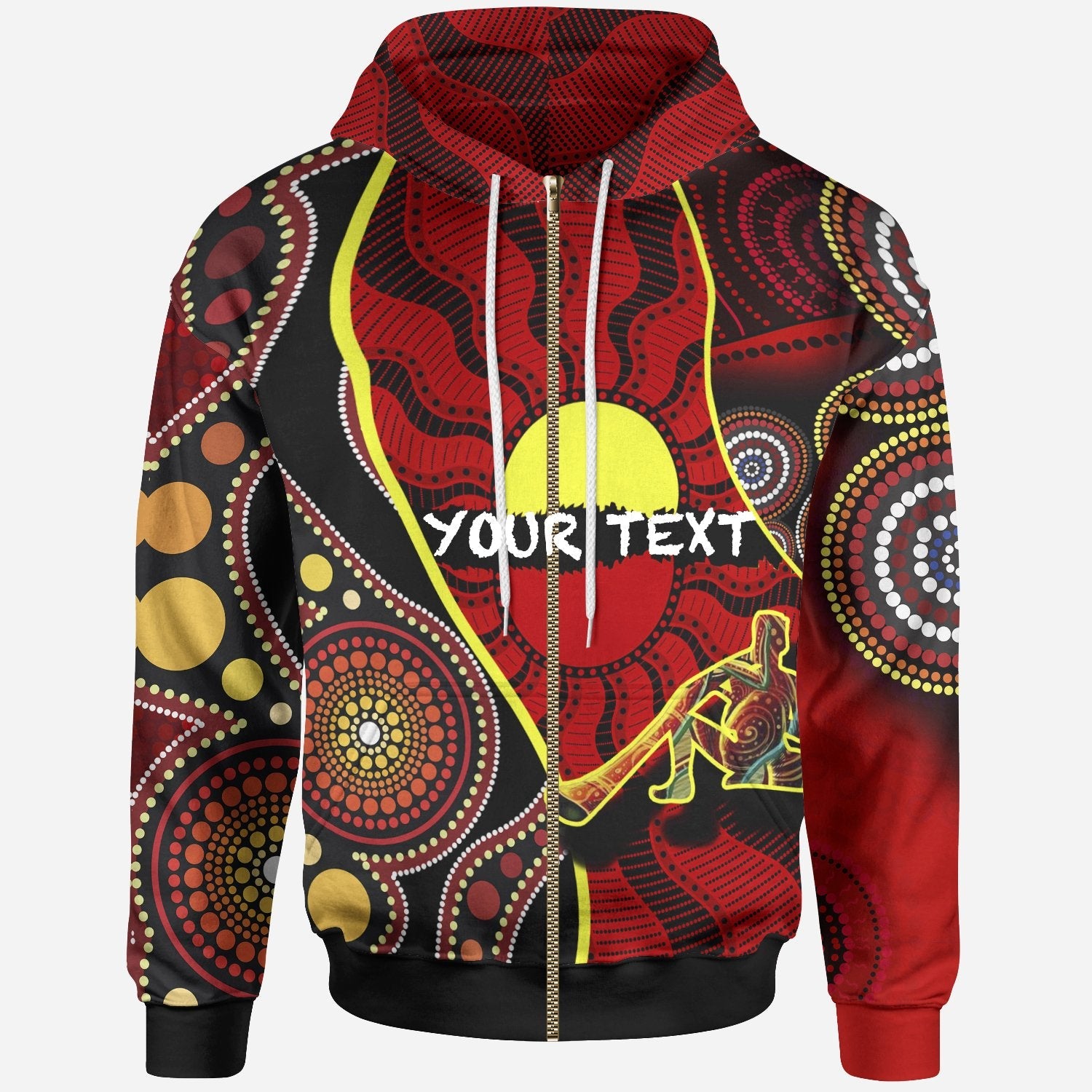 Custom Zip - Up Hoodie - Australia Aboriginal Dots With Didgeridoo - Vibe Hoodie Shop