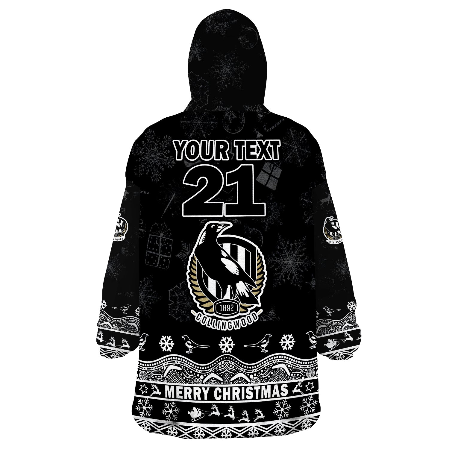 (Custom Personalised And Number) Collingwood Pies Unique Winter Season Magpies Merry Christmas Wearable Blanket Hoodie - Vibe Hoodie Shop