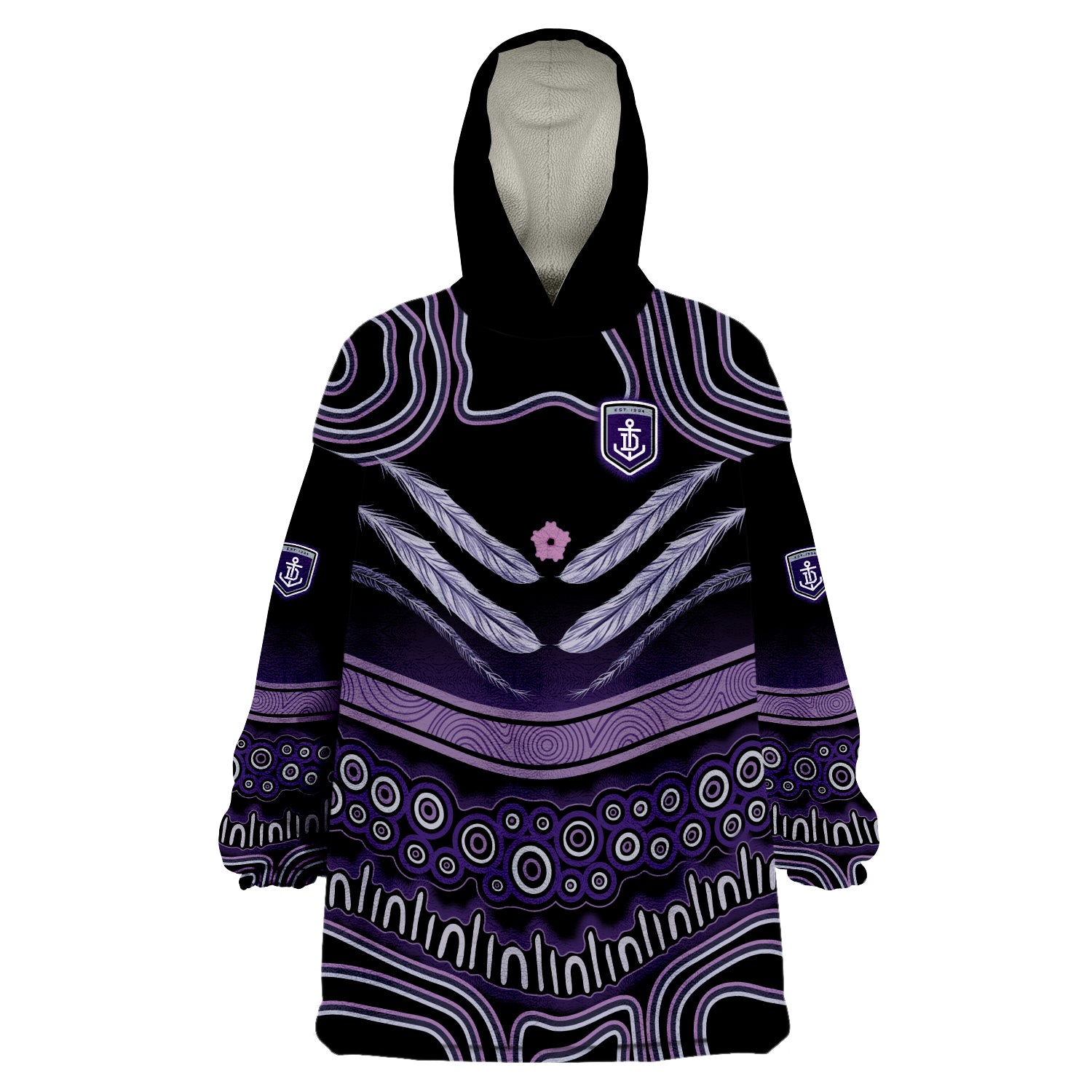 (Custom Personalised And Number) Fremantle Dockers Freo Indigenous Style Wearable Blanket Hoodie - Vibe Hoodie Shop