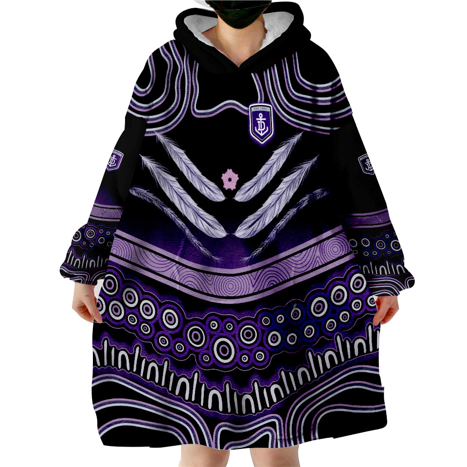 (Custom Personalised And Number) Fremantle Dockers Freo Indigenous Style Wearable Blanket Hoodie - Vibe Hoodie Shop