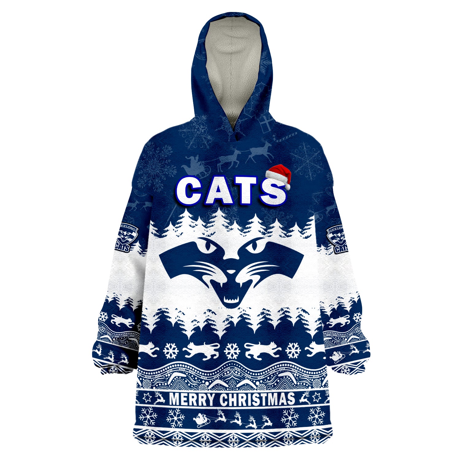 (Custom Personalised And Number) Geelong Cats Unique Winter Season Cats Merry Christmas Wearable Blanket Hoodie - Vibe Hoodie Shop