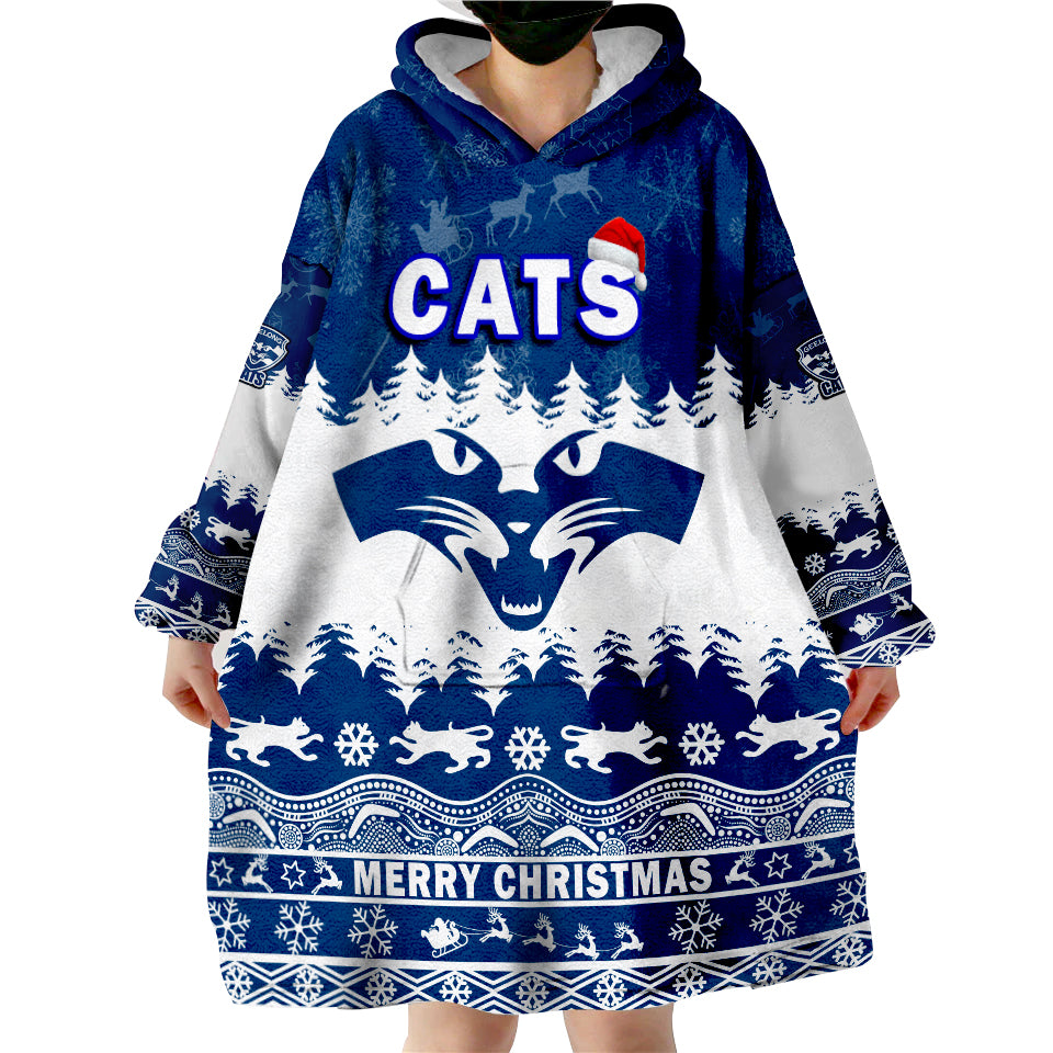 (Custom Personalised And Number) Geelong Cats Unique Winter Season Cats Merry Christmas Wearable Blanket Hoodie - Vibe Hoodie Shop