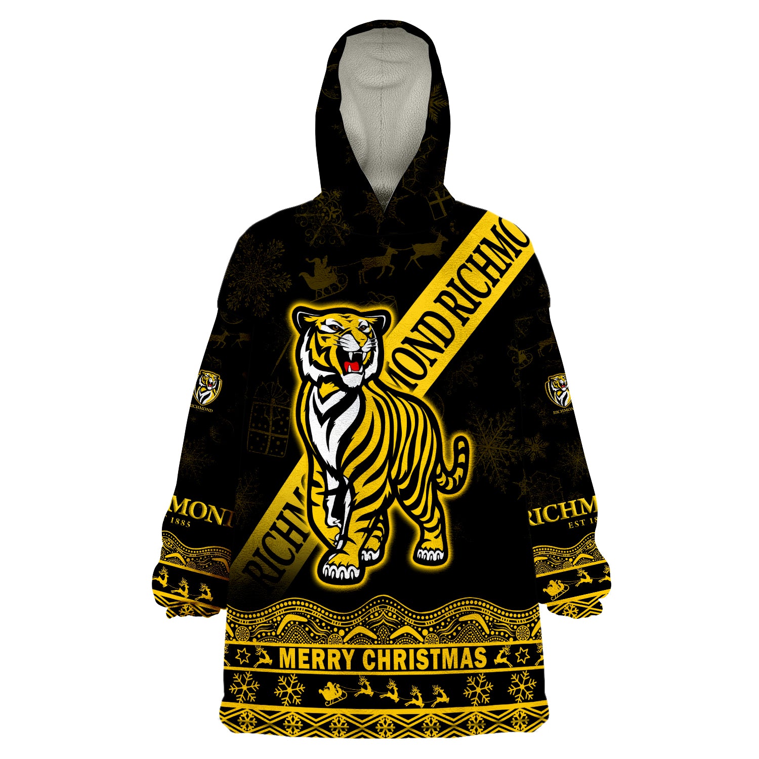 (Custom Personalised And Number) Richmond Tigers Unique Winter Season Tigers Merry Christmas Wearable Blanket Hoodie - Vibe Hoodie Shop