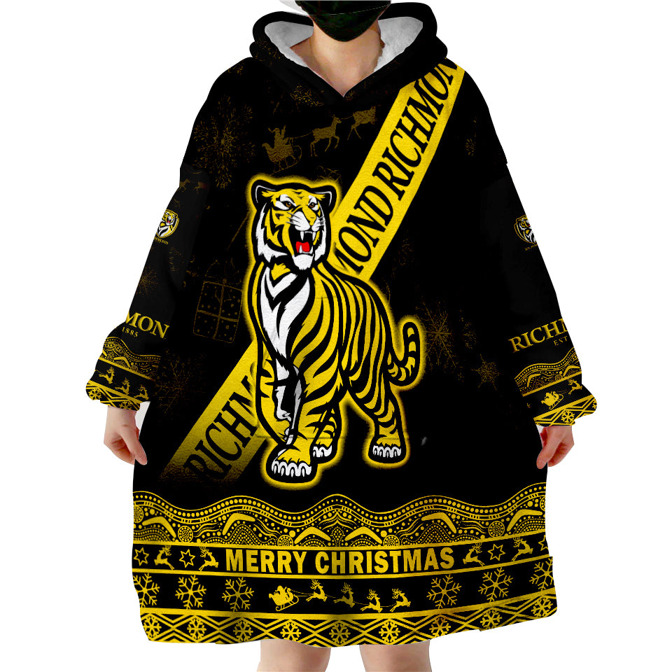 (Custom Personalised And Number) Richmond Tigers Unique Winter Season Tigers Merry Christmas Wearable Blanket Hoodie - Vibe Hoodie Shop