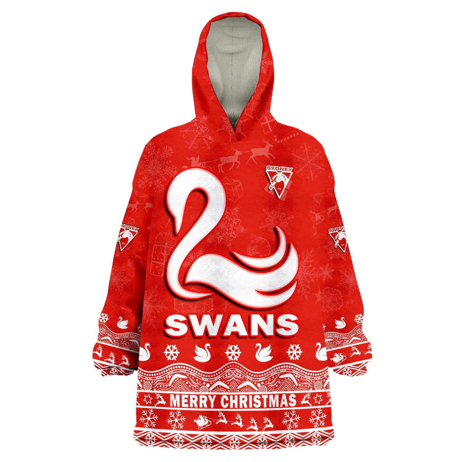 (Custom Personalised And Number) Sydney Swans Unique Winter Season Swans Merry Christmas Wearable Blanket Hoodie - Vibe Hoodie Shop