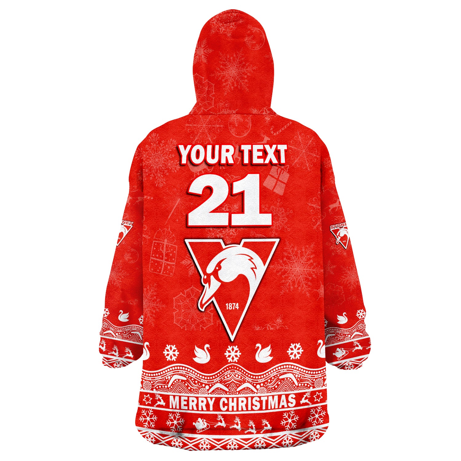 (Custom Personalised And Number) Sydney Swans Unique Winter Season Swans Merry Christmas Wearable Blanket Hoodie - Vibe Hoodie Shop