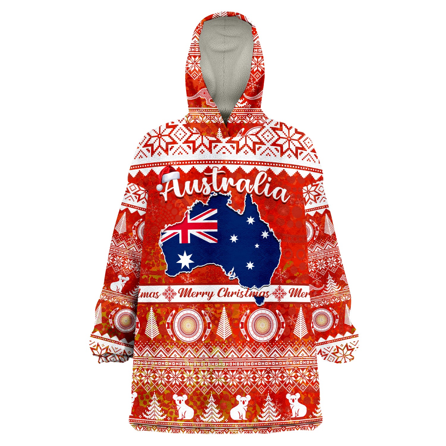 (Custom Personalised) Australia Australian Map Aboriginal Painting Merry Christmas Wearable Blanket Hoodie - Vibe Hoodie Shop