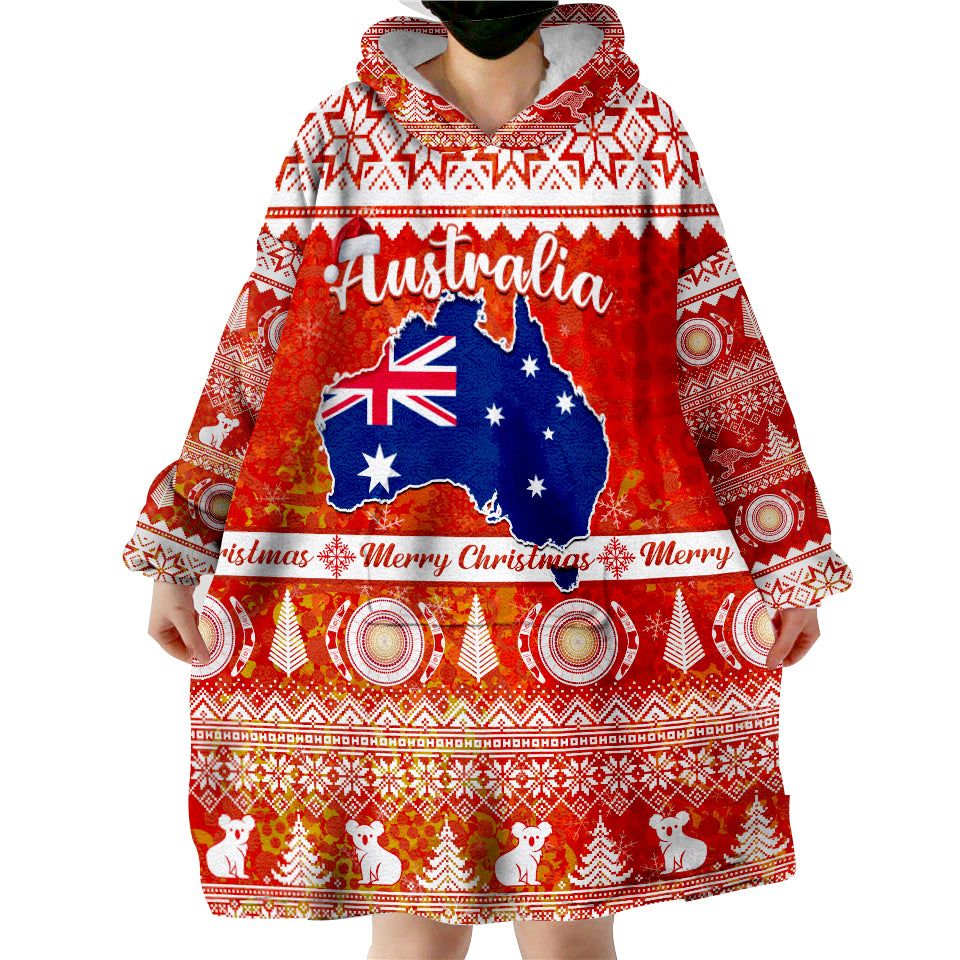 (Custom Personalised) Australia Australian Map Aboriginal Painting Merry Christmas Wearable Blanket Hoodie - Vibe Hoodie Shop