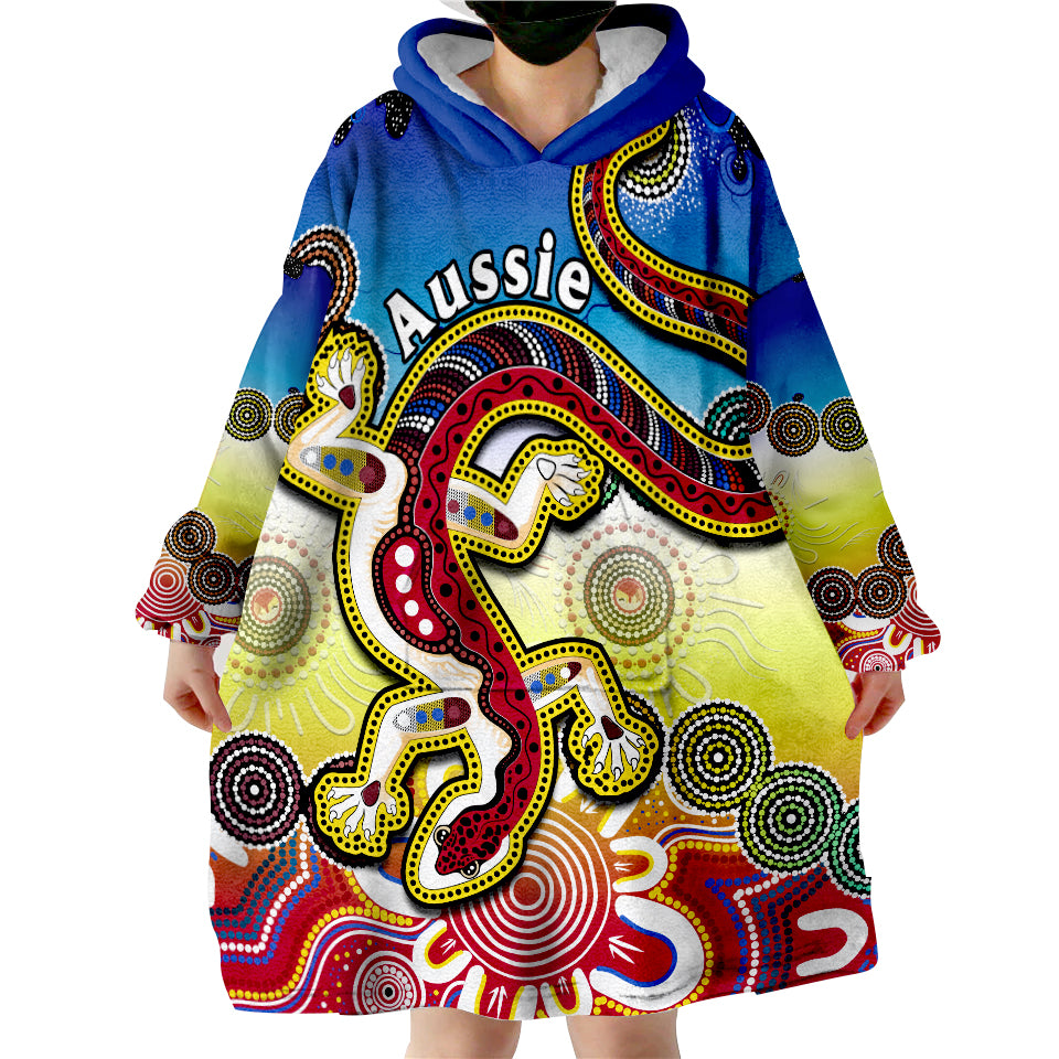 (Custom Personalised) Australia Indigenous Red Lizard Love Aussie Artsy Wearable Blanket Hoodie - Vibe Hoodie Shop