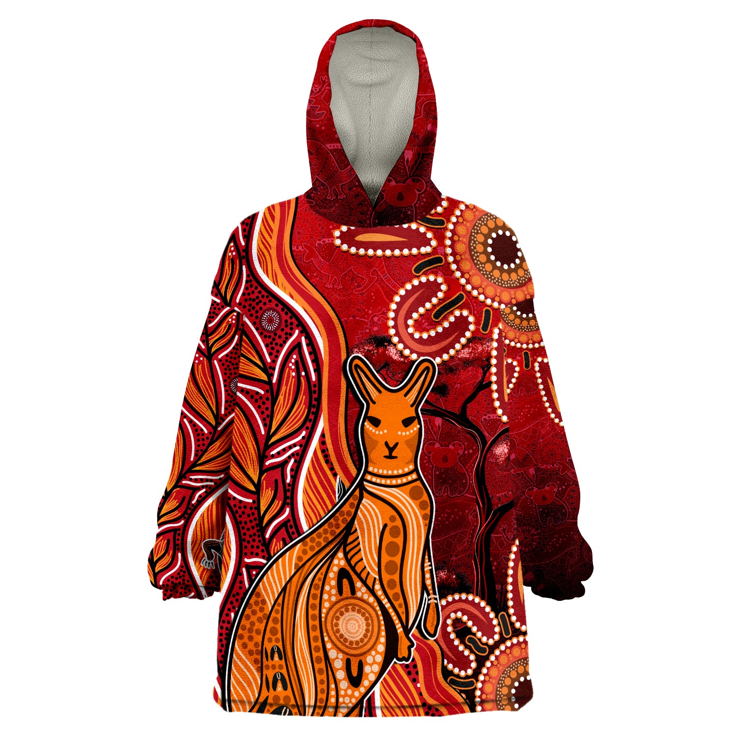 (Custom Personalised) Australian Aboriginal Art Aussie Animal Red Version Wearable Blanket Hoodie - Vibe Hoodie Shop