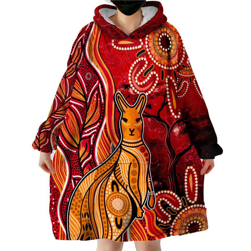 (Custom Personalised) Australian Aboriginal Art Aussie Animal Red Version Wearable Blanket Hoodie - Vibe Hoodie Shop