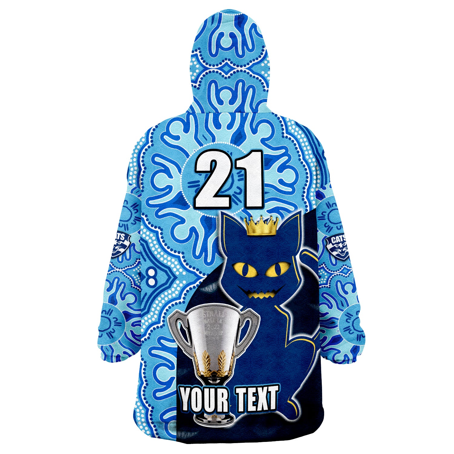 (Custom Personalised) Cats Football 2022 Premiers Geelong Indigenous Style Wearable Blanket Hoodie - Vibe Hoodie Shop