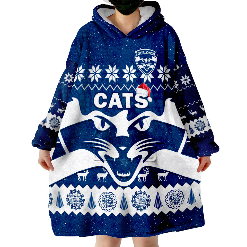 (Custom Personalised) Cats Football Christmas Geelong Aboriginal Painting Wearable Blanket Hoodie - Vibe Hoodie Shop