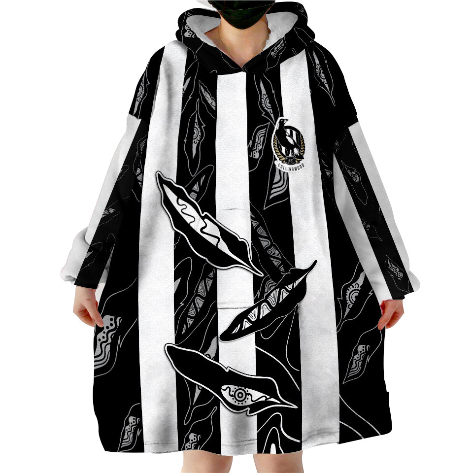 (Custom Personalised) Collingwood Magpies Indigenous Guernsey No1 Version Wearable Blanket Hoodie - Vibe Hoodie Shop