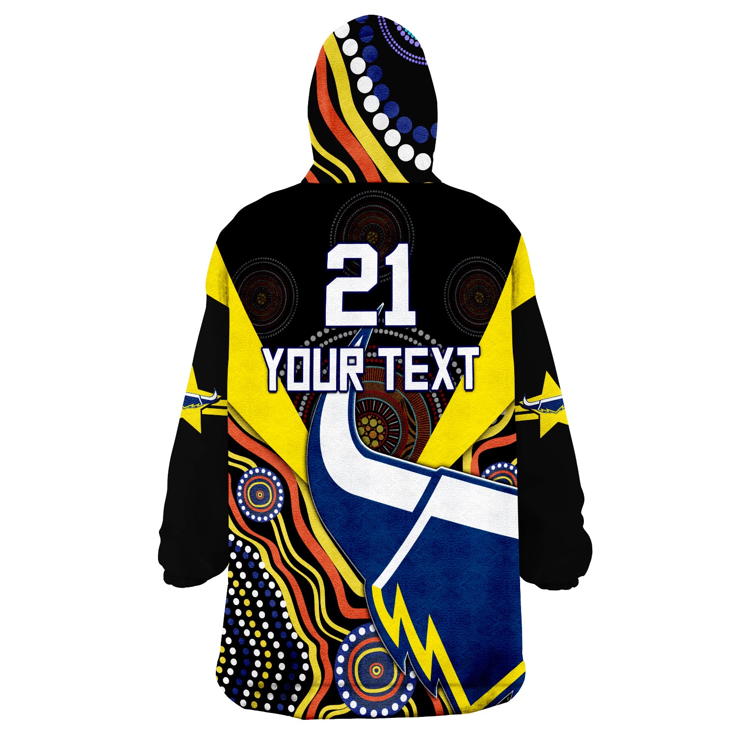 (Custom Personalised) Cowboys Rugby Indigenous Arboriginal Dot Paint Black Style Wearable Blanket Hoodie - Vibe Hoodie Shop