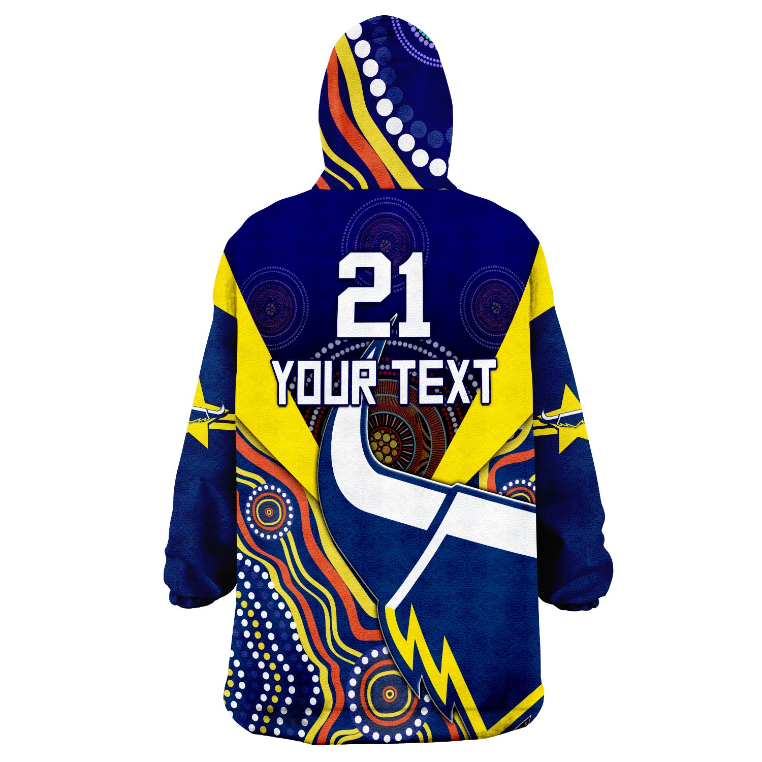 (Custom Personalised) Cowboys Rugby Indigenous Arboriginal Dot Paint Navy Style Wearable Blanket Hoodie - Vibe Hoodie Shop