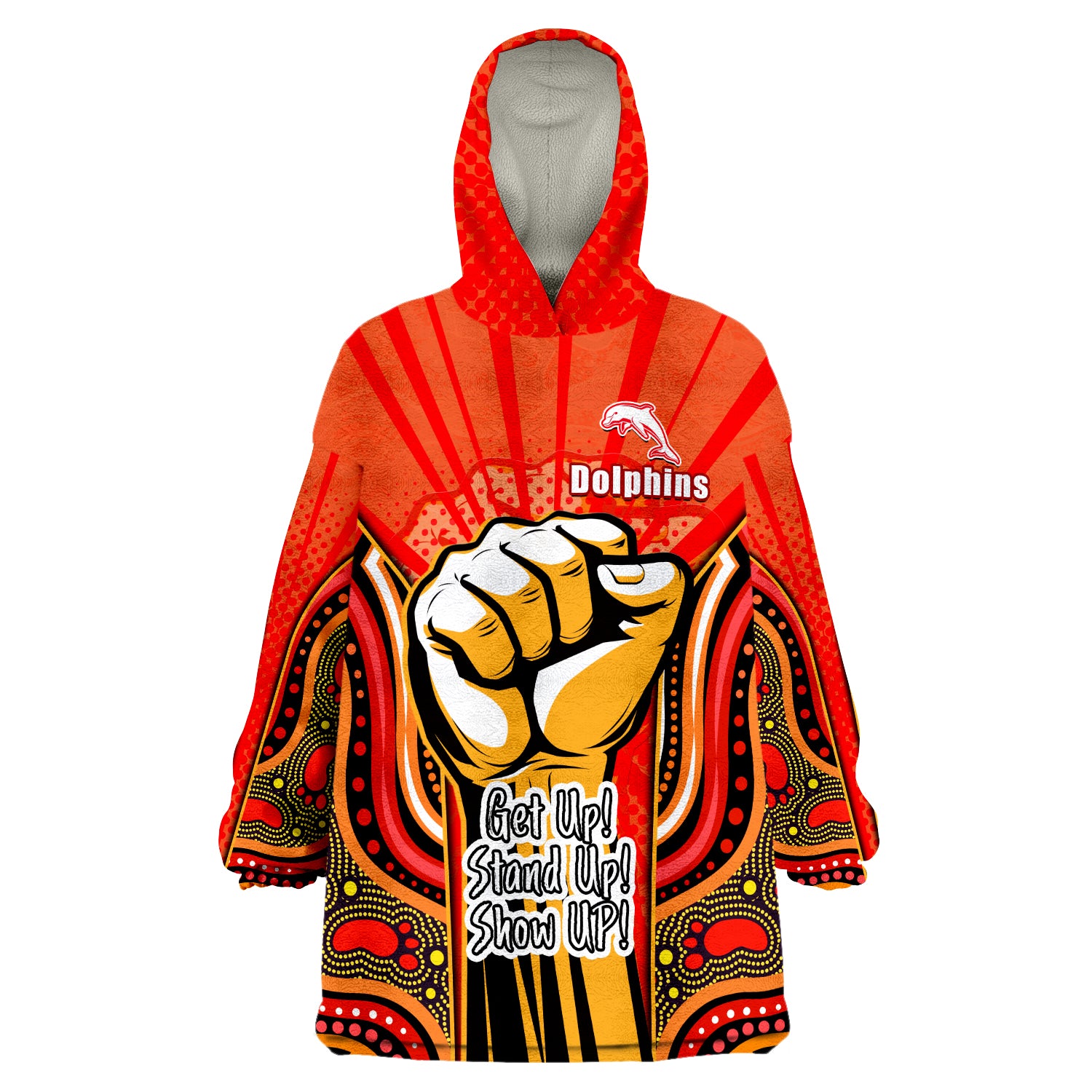 (Custom Personalised) Dolphins NAIDOC Week 2022 Aboriginal Art Get Up Stand Up Show Up Wearable Blanket Hoodie - Vibe Hoodie Shop