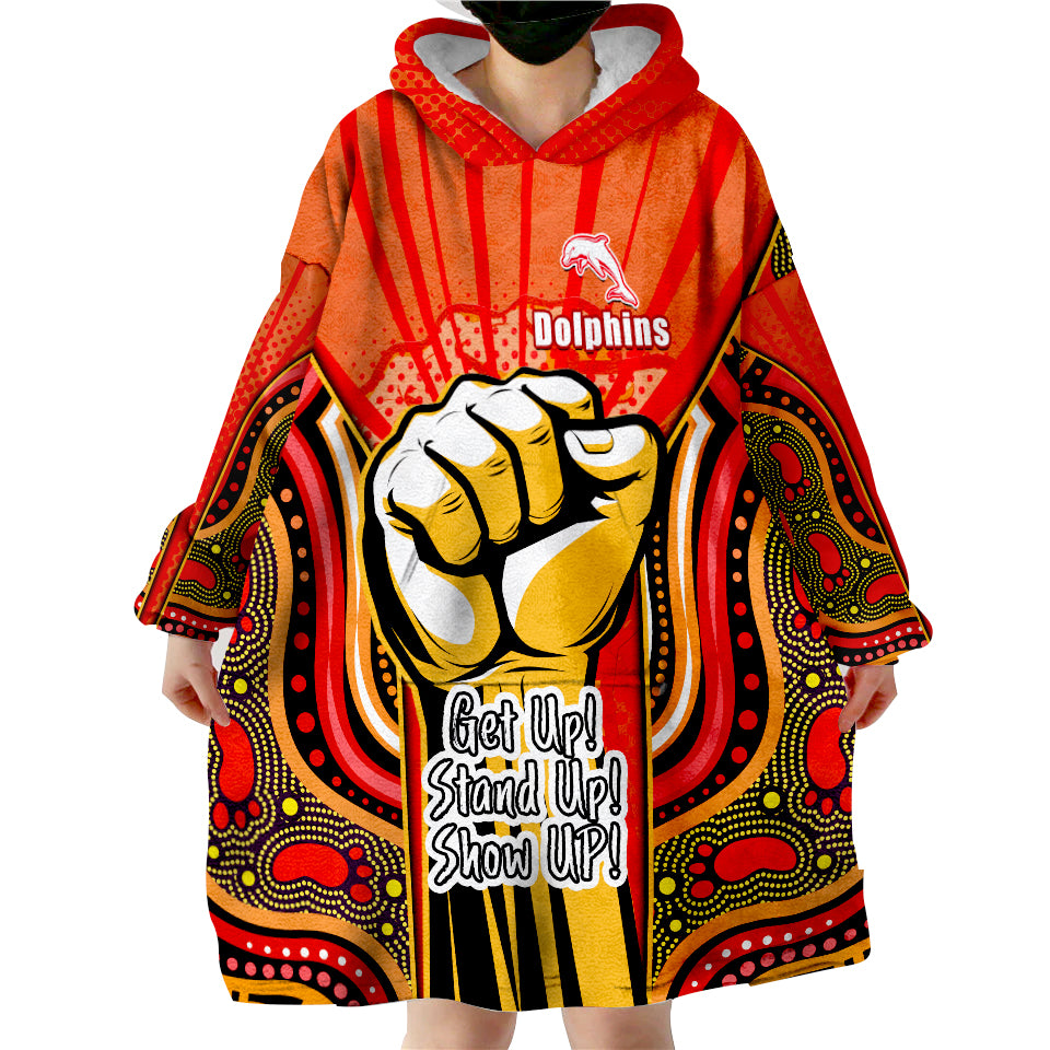 (Custom Personalised) Dolphins NAIDOC Week 2022 Aboriginal Art Get Up Stand Up Show Up Wearable Blanket Hoodie - Vibe Hoodie Shop