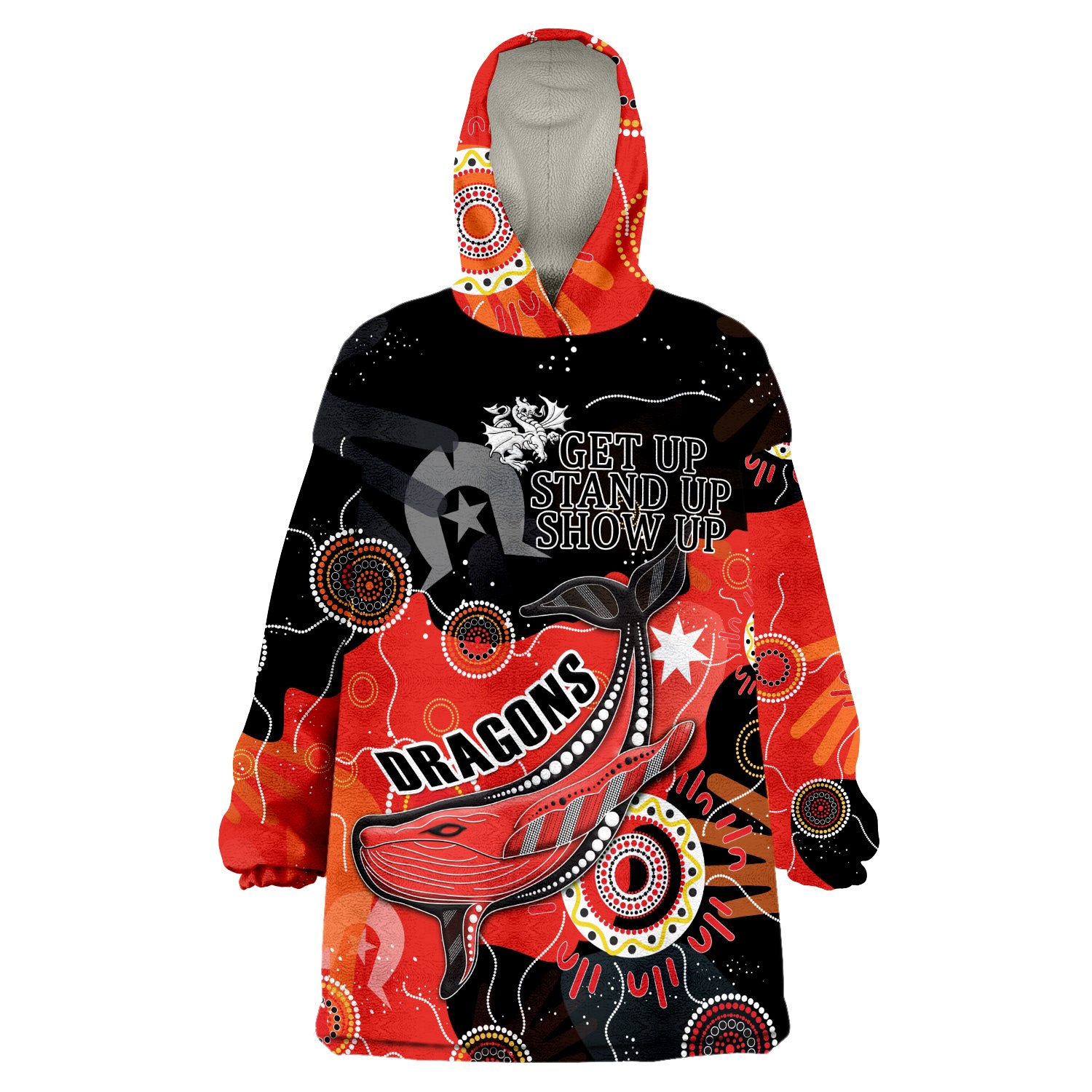 (Custom Personalised) Dragons Rugby NAIDOC Week 2022 - Aboriginal Style Wearable Blanket Hoodie - Vibe Hoodie Shop