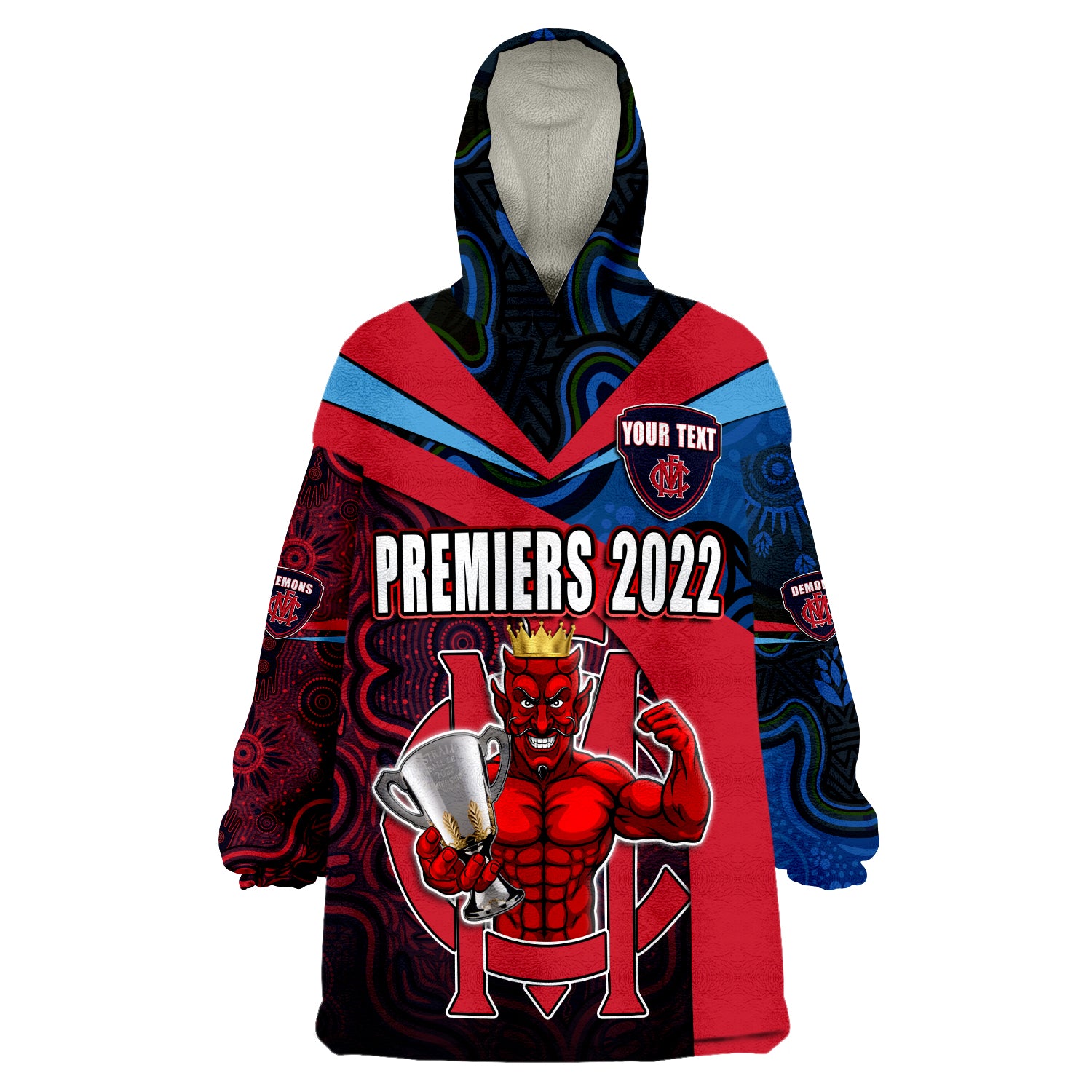 (Custom Personalised) Melbourne Football 2022 Premiers Demons Indigenous Style Wearable Blanket Hoodie - Vibe Hoodie Shop