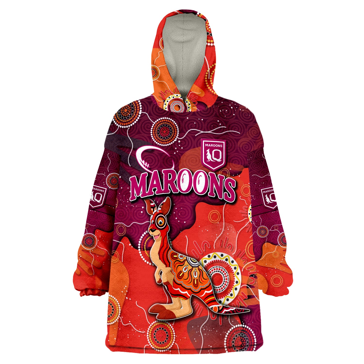 (Custom Personalised) Queenslanders Rugby Maroons Aboriginal Style Wearable Blanket Hoodie - Vibe Hoodie Shop